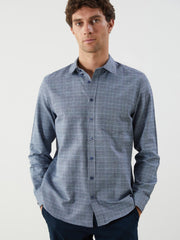 LCW Classic Blue Regular Fit Long Sleeve Plaid Gabardine Men Shirt