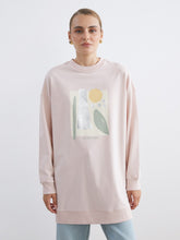 LCW Modest Pink Crew Neck Printed Women Sweatshirt Tunic
