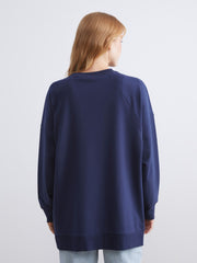 LCW Modest Navy Blue London Printed Oversize Women Sweatshirt Tunic