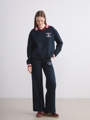 Xside Navy Blue California Embroidered Women Thick Sweatpants