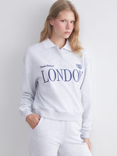 Xside Gray Polo Collar London Printed Women Sweatshirt