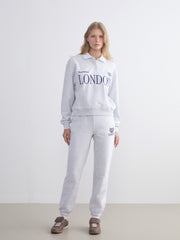 Xside Gray Polo Collar London Printed Women Sweatshirt