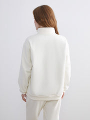 Xside Beige Stand Collar Embroidered Oversize Women Thick Sweatshirt