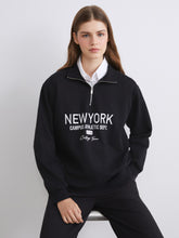Xside Black New York Embroidered Oversize Women Thick Sweatshirt