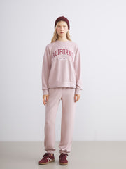 Xside Pink California Printed Oversize Women Sweatshirt Tunic