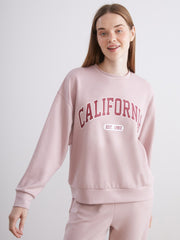 Xside Pink California Printed Oversize Women Sweatshirt Tunic