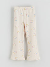 LCW Kids Ecru Elastic Waist Heart Printed Girls Leggings