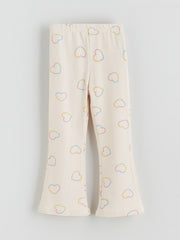 LCW Kids Ecru Elastic Waist Heart Printed Girls Leggings