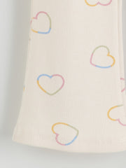 LCW Kids Ecru Elastic Waist Heart Printed Girls Leggings