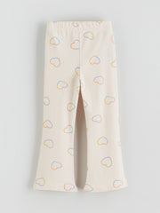 LCW Kids Ecru Elastic Waist Heart Printed Girls Leggings