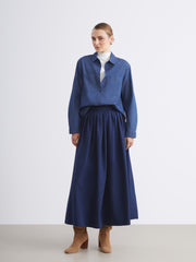 LCW Modest Navy Blue Waist Zippered Pleated Flared Skirt