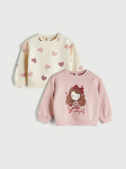 LCW Kids Pink Crew Neck Girls Sweatshirt 2-Pack