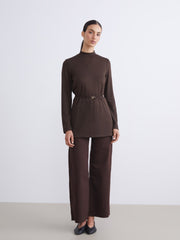 LCW Modest Brown Stand Collar Women Sweatshirt Tunic