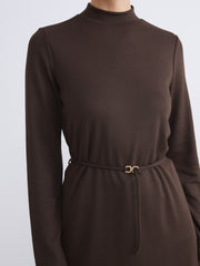LCW Modest Brown Stand Collar Women Sweatshirt Tunic