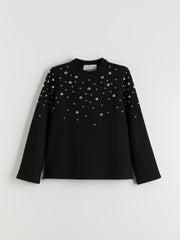 Raşit Bağzibağli X Lc Waikiki Black Stand Collar Metal Applique Women Sweatshirt Tunic