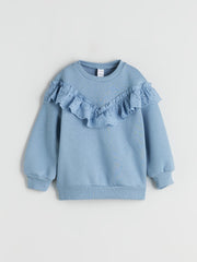 LCW Kids Blue Crew Neck Ruffle Girls Sweatshirt