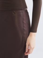 Xside Brown Elastic Waist Flounce Satin Skirt
