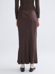 Xside Brown Elastic Waist Flounce Satin Skirt