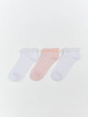 LCW Kids Ecru Lace Detailed Girls Booties Socks 3-Pack