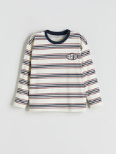LCW Kids Beige Crew Neck Striped Long Sleeve BoyS T-Shirt