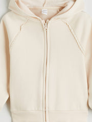 LCW Kids Beige Hooded Girls Zippered Sweatshirt