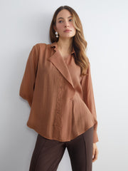 LCW Classic Beige Plus Size Double Breasted Collar Women Shirt Tunic