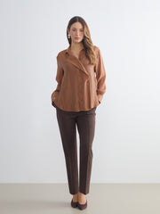 LCW Classic Beige Plus Size Double Breasted Collar Women Shirt Tunic