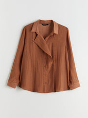 LCW Classic Beige Plus Size Double Breasted Collar Women Shirt Tunic