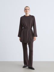 LCW Modest Brown Crew Neck Women Sweatshirt Tunic