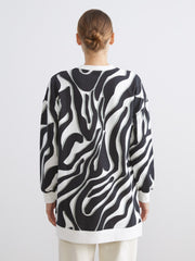 LCW Modest Black Plus Size Crew Neck Patterned Women Sweatshirt Tunic