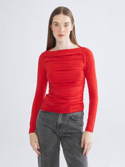 LCW Vision Slash Neck Ruched Blouse