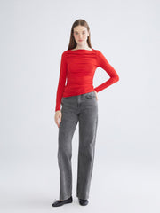 LCW Vision Slash Neck Ruched Blouse