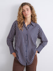 LCW Modest Navy Blue Striped Oversize Women Shirt Tunic