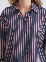 LCW Modest Navy Blue Striped Oversize Women Shirt Tunic