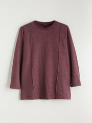 LCW Modest Burgundy Plus Size Crew Neck Women Sweatshirt Tunic