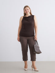 LCW Classic Brown Boat Neck Gathered Blouse