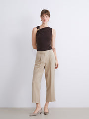 LCW Classic Brown Boat Neck Gathered Blouse