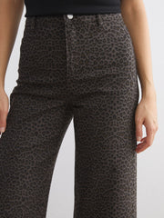 LCW Modest Brown Leopard Print Wideleg Women Jeans