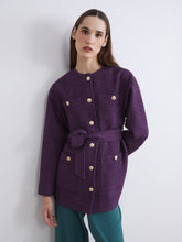 LCW Modest Purple Crew Neck Women Tweed Jacket