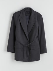 LCW Modest Anthracite Belted Waist Women Blazer Jacket