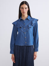 LCW Modest Indigo Ruffle Women Jean Shirt