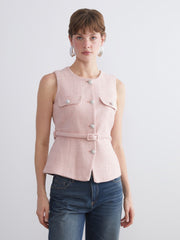 LCW Classic Pink Crew Neck Women Tweed Vest