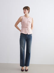 LCW Classic Pink Crew Neck Women Tweed Vest