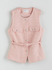 LCW Classic Pink Crew Neck Women Tweed Vest