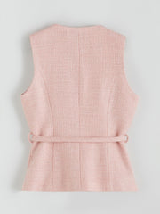 LCW Classic Pink Crew Neck Women Tweed Vest