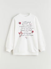 LCW Kids Crew Neck Printed Girls Thick Sweatshirt