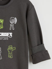LCW Kids Crew Neck Minecraft Printed Boys Sweatshirt