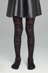 Black Pretty Basic Flower Tights