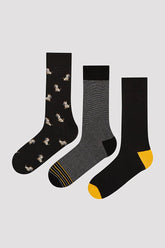 Black Boys Pug 3In1 Socks