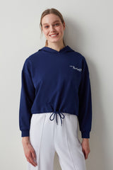 Navy Hooded Lace Sweatshirt